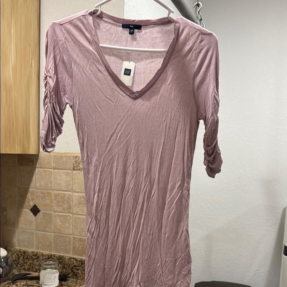 H&M Pink V-Neck Ruched Sleeve Top